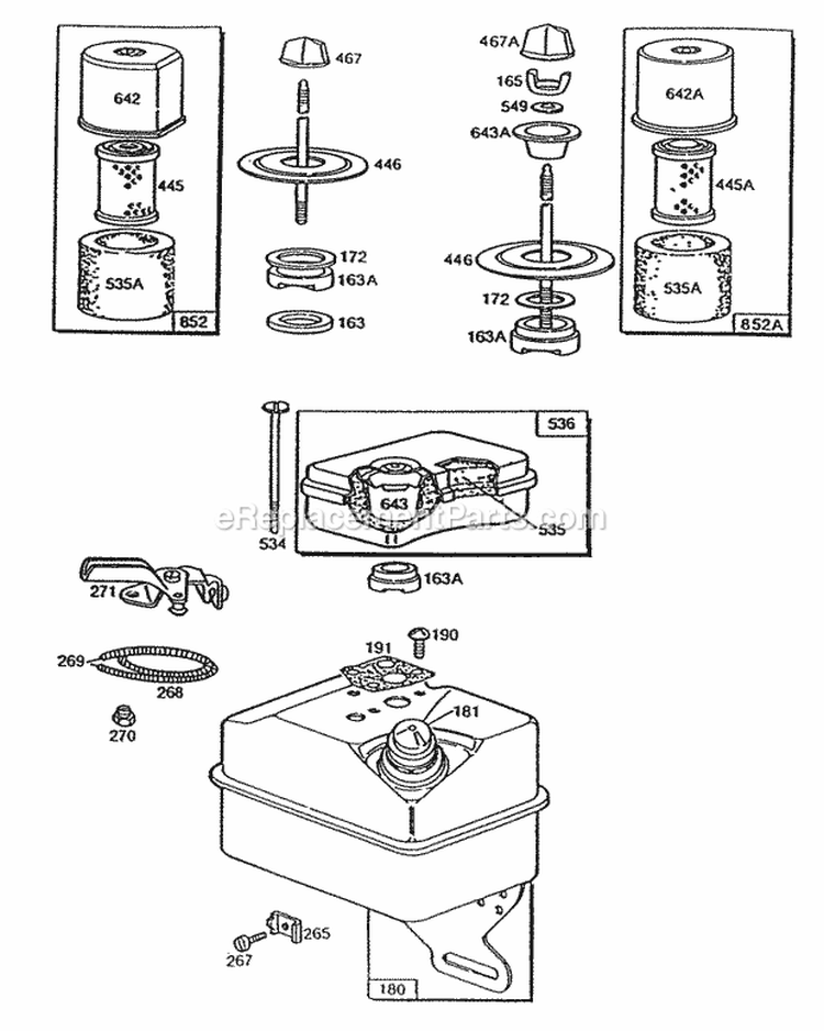 Fuel TankAir Cleaner Groups Diagram and Parts List for 080202-1694-01  Briggs and Stratton Engine